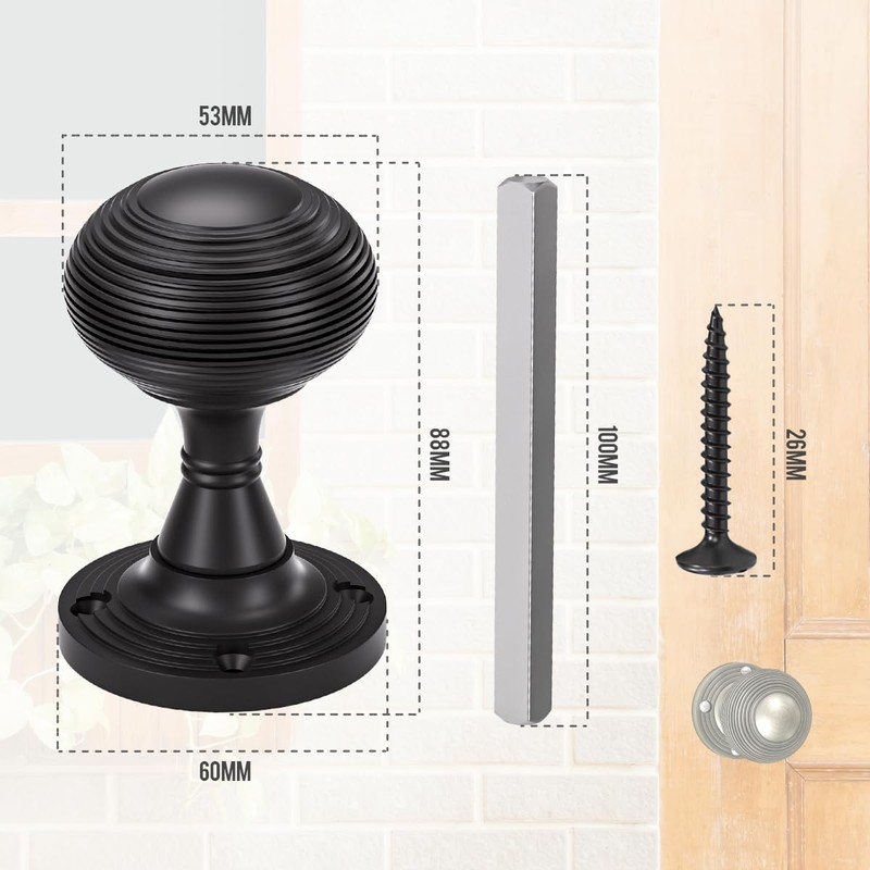 Bwintech 1 Set Beehive Mortice Door Knobs,Black Finishing Pull Door