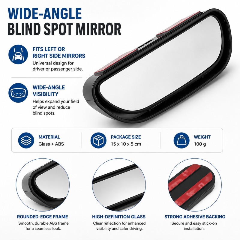 Blind Spot Mirror for Cars – Adjustable Wide-Angle Convex Mirror