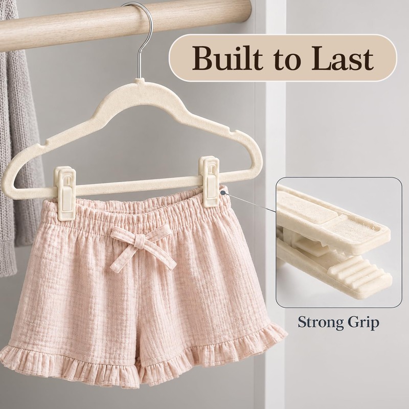 24 Pack Velvet Hanger Clips for Velvet Hangers, Beige