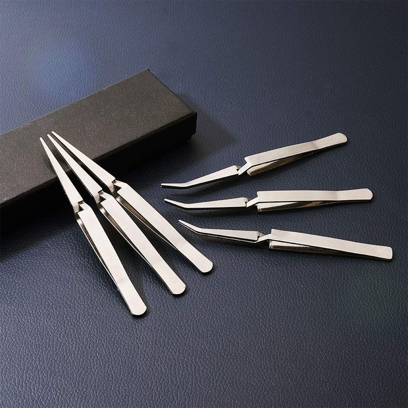 WANDIC Cross Locking Tweezers Bent & Straight Reverse Action Stainless