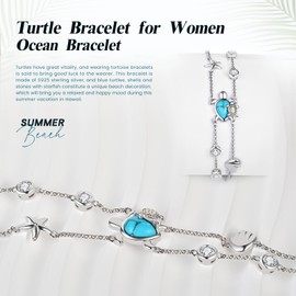 ACJNA Sea Turtle Bracelet for Women 925 Sterling Sliver Mother Daughter Jewelry Adjustable Ocean Hawaiian bohemian bracelets for Mom Teens Gifts