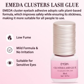 Sensitive Open Eyes Lash Cluster Glue 3s Strong Hold Long Lasting for 2 Weeks, Waterproof Eyelash Adhesive for Sensitive Eyes & DIY Individual & Clusters & Semi-Permanent Lash Extensions (5ml Black)