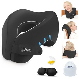 jiaao 2-in-1 Travel Neck Pillow, Advanced Neck Support for Long Flights, Travel Essentials with 3D Eye Masks, infinity travel pillow - Color: Pink