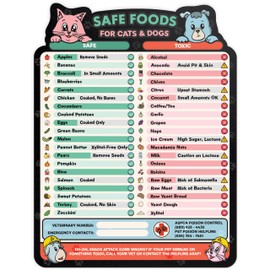 Magnetic Safe Foods Guide for Dogs and Cats | Pet Food Safety Magnet | Cat & Dog Safety Emergency Numbers | 8.5" x 11" Puppy Feeding Chart & Cat Feeding Chart Kitchen Magnet
