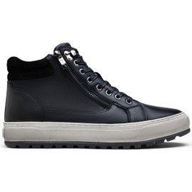 Jousen Mens Casual Shoes Leather High Top Fashion Sneakers for Men (AMY5140 Black 10.5)