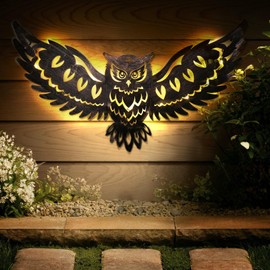 DIINOR Mothers Day Gifts for Women Solar Metal Wall Art Decor Lights Owl Hanging Outdoor Solar Garden Decor Lights Porch Patio Yard Decorative Warm Gifts for Women Mom