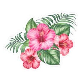 Red Hibiscus Flowers and Palm Tree Leaves - Pack of 4 - StickerVinyl Waterproof Sticker Decal Car Laptop Wall Window Bumper Sticker