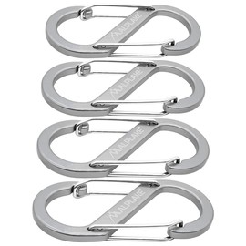 ALPLAKE ® - Pack of 4 Material Carabiners, Double Carabiner, Micro Carabiner, S-Shape 88 x 40 mm, Silver