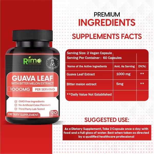 Rimo Nutrition Rimo Nutrition Lab Tested Guava Leaf Extract Capsules