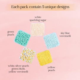 Sprinkles - Confect Sprinkles for Cakes & Cupcakes Decoration Assorted pack of 5 Sprinkles Mix Sky blue, White & Yellow Pearl Dragees Sky Blue & yellow Jimmies & White Sparkling Sugar - 3.5 Oz
