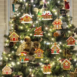 12 Pcs Gingerbread House Ornament, Gingerbread Ornaments for Christmas Tree, Gingerbread Christmas Decorations, Gingerbread House Decor Decorative Hanging Ornaments (2.78in)