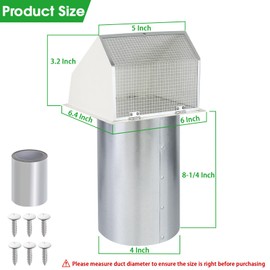 4 Inch Dryer Vent Cover Outside Hooded Wall Vent with Screen and Damper, Exhaust Vent Wall Mount Exterior Wall Vents Cover Cap for Dryer Ventilation&Outdoor Air Exhaust,Galvanized Steel,White