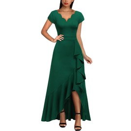 Miusol Women's Vintage V Neck Ruffle Split Bridesmaid Party Long Dress (X-Large, Dark Green)
