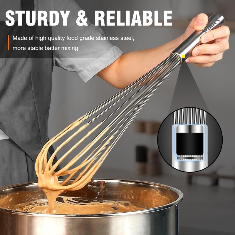 Walfos Whisk,17in Large Whisks, Heavy Duty Stainless Steel Wire Whisk