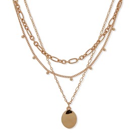 Nine West Gold Tone Multi Row Necklace in 17/18/19" With Gold Accent Pendant