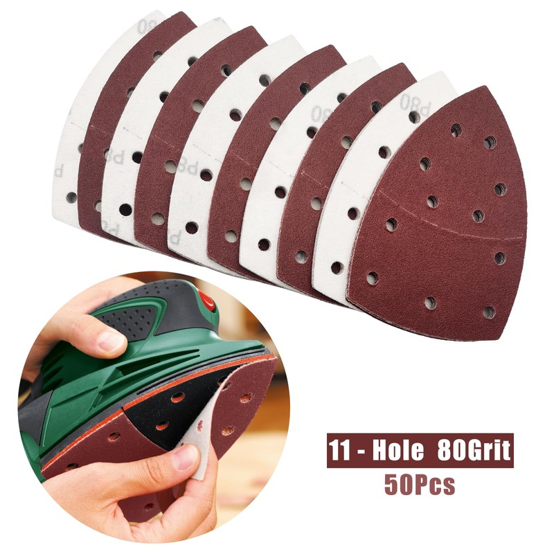 50 PCS Mouse Detail Sander Sandpaper, 80 Grit Palm Sander