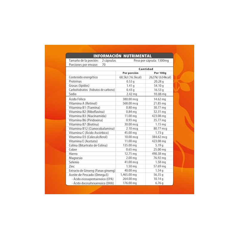 Maklen Multivitaminico con Ginseng y Omega 3 - Energia Natural,