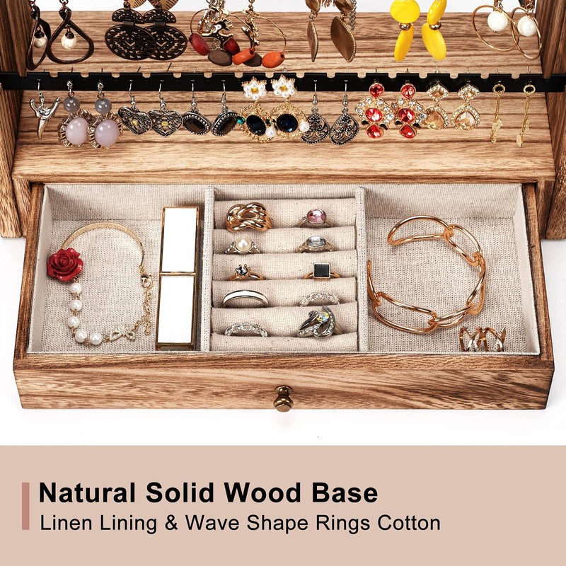 Pinzoveco Earring Organizer, 5 Layer Earring Holder Organizer with Necklace