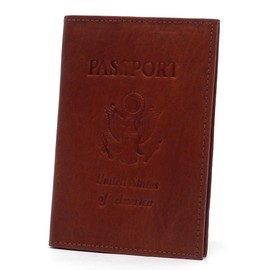 Us Seal Embossed Genuine Leather USA Passport Cover Holder Travel Wallet (Brown)