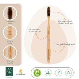 Paramexview® Natural Bamboo Toothbrushes Set of 4 | BPA-Free Medium Bristles, Eco-Friendly | Biodegradable Handle, Charcoal Infused and Organic Base