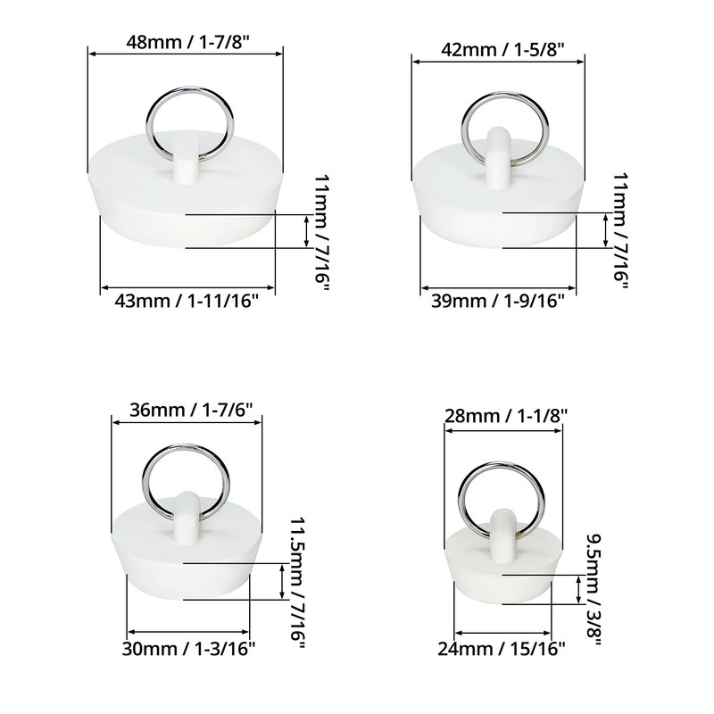 QWORK Rubber Drain Stopper, 8 Pack White Sink Stopper Drain