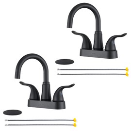 KPW Bathroom Sink Faucet 2 or 3 Hole Matte Black 4 Inch ABS Plastic Non-Metallic Lavatory Bathroom Faucet with Pop Up, 2 Pack