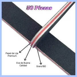 50 Piezas Lima Pulidor Para Uñas Uso Rudo Negra Grano 180