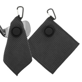 PATIKIL 5.5"x5.5" Magnetic Golf Towel with Wire Cleaning Cloth, 2 Pack Microfiber Waffle Pattern Towels with Magnet and Clip for Golf Carts Clubs Golfing Gear, Black