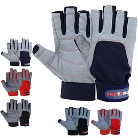 MRX BOXING & FITNESS Sailing Gloves with 3/4 Finger and Grip for Men and Women, Great for Kayaking, Workouts and More Blue/Grey