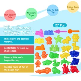 TOYANDONA Sand Mould Tools 27 Pieces Mini Sandbox Toy Mould Activity Set with Lock Fruit Sea and Animals Mould Play Set Compatible with Any Shape Sand