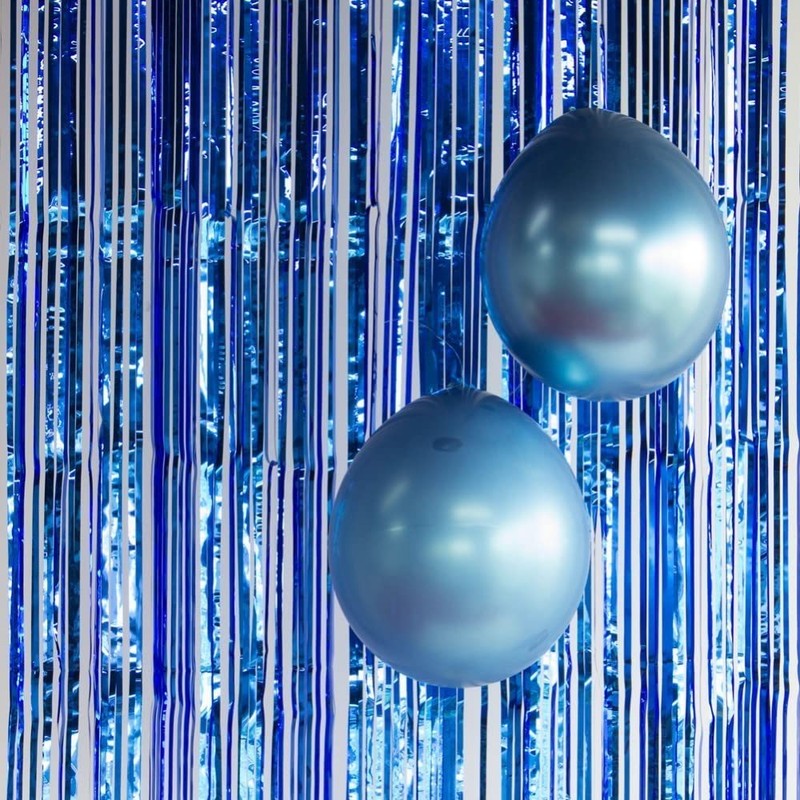 Partyrama Blue Foil Fringe Curtain 3ft x 8ft, Metallic Shimmer