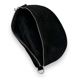 Suede Bum Bag Women's XL Crossbody Bag Velour Belt Bag Waist Bag Body Bag Shoulder Bag Silver Zip, black, vintage