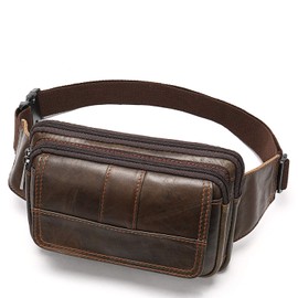 Fanny Pack for Men and Women, Leather Sling Waist Bag for Hiking Running Travel - Durable Cowhide Leather Coffee