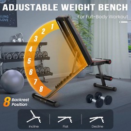 Adjustable Weight Bench Press, 660LBS Foldable Workout Bench for Home Gym Dumbbell Exercise Equipment Incline/Flat/Decline Sit-up Bench for Full Body Workout Strength Training