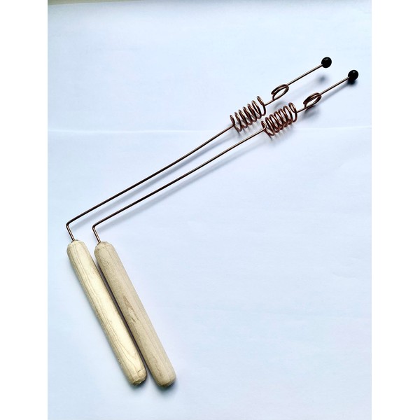 Pair Cooper Dowsing Rods Double Resonator Shungite Balls Wood Handles