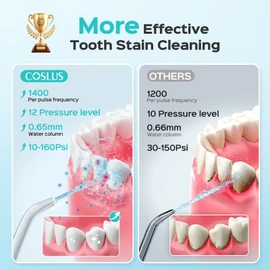 COSLUS Water Tooth Flossers for Teeth: 12 Pressure Settings Electric Water Teeth Flossing for Kids, Adults and Seniors- Home Use, 5 Jet Tips for Multiple Users, Family, White, E2