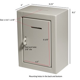 Metal Charity Collection Box Secure with Slot & Wall Mount - 8.5x6.5x4" Drop Box for Home and Office (White)
