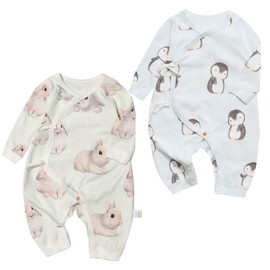 Cherie Kids 100% Organic Cotton Soft 0-6 Months 2-Piece Baby Romper Jumpsuits for Boys and Girls Unisex Long Sleeve