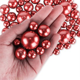 Super Z Outlet Elegant Glossy Polished Pearl Beads for Vase Fillers, DIY Jewelry Necklaces, Table Scatter, Wedding, Birthday Party Home Decoration, Event Supplies (8 Ounce Pack, 70 Pieces) (Red)