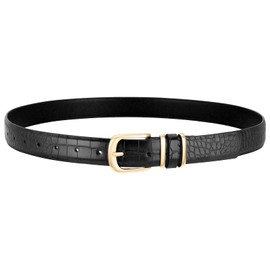 SANSTHS Women Leather Belts for Jeans Pants Fashion Gold Buckle Ladies Dress Waist Belt Crocodile Grain,black,L