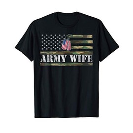 Army Wife With American Flag Camo Gift For Veteran Day T-Shirt