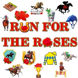 HOWAF Kentucky Party Horse Derby Bulletin Board Decorations 28 pcs Run for The Roses Cutouts Party Supplies, Horse Racing Cut Outs Bulletin Decor for Derby Day Home Classroom