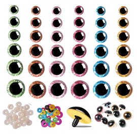 Movstriker 180Pcs 3D Glitter Safety Eyes for Crochet Toys, 12-30mm Crochet Eyes with Washer, Safety Eyes for Amigurumi Plush Animal Crochet Bear Crafts Making, Stuffed Animal Eyes, 6 Color