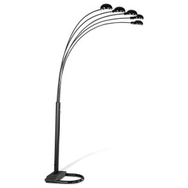 Coaster Home Furnishings - Kayd - Metal Floor Lamp with 5 Flexible LED Lights, Curved Lamp Heads and Dome Shades - Living Room - 92-Inch - Black - 1297A
