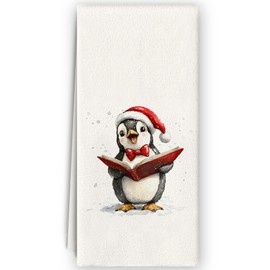 Bnzolyoia Christmas Penguin Kitchen Towels - Penguin Christmas Xmas Decor, Cute Winter Snow Christmas Decorative Dish Towels Hand Towels for Kitchen Bathroom, 16x24 Inch