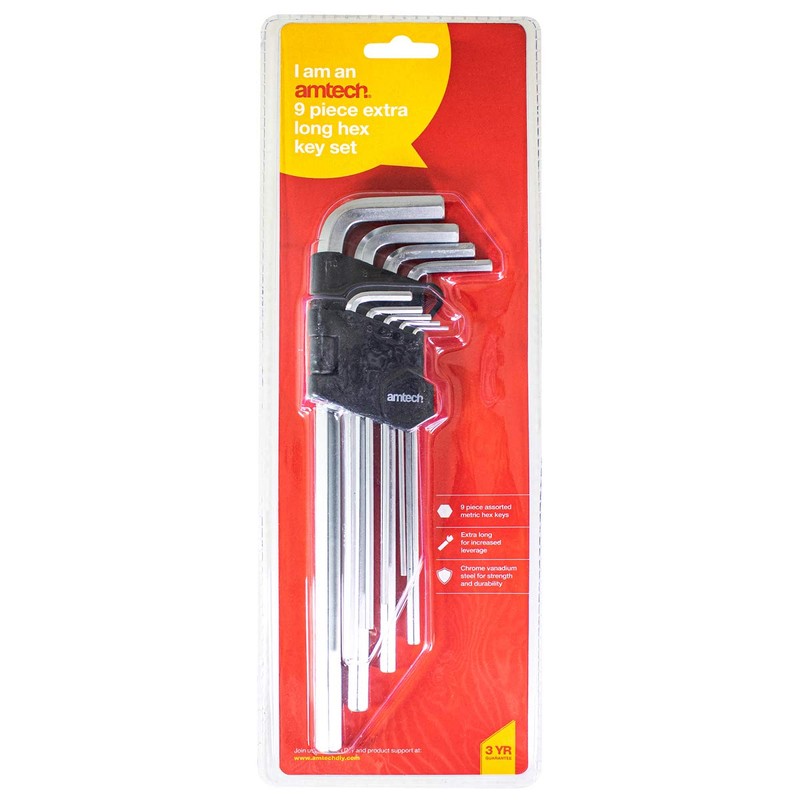 Amtech I8778 9 Piece Extra-Long Metric hex Key Set