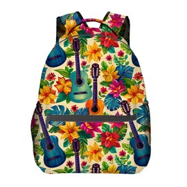 Colorful Guitar Backpack, Laptop Travel School Polyester Tropical Floral Backpacks for Women Kids, Sports Work Back Pack Casual Daypack, Lightweight Rucksack Gifts for Hiking Gym Camping