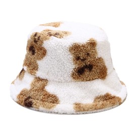 YAMEE Winter Hat Women's Plush Fishing Hat Winter Warm Soft Winter Hat Women's Hat Foldable Women's Hat Elegant Fluffy Warm (Head Circumference: 56-58 cm), Little Bear White