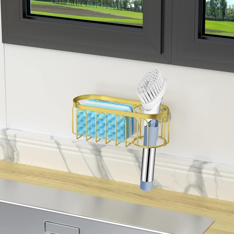 Yazoni 2-in-1 Sponge Holder for Kitchen Sink, Suction Cup Rack