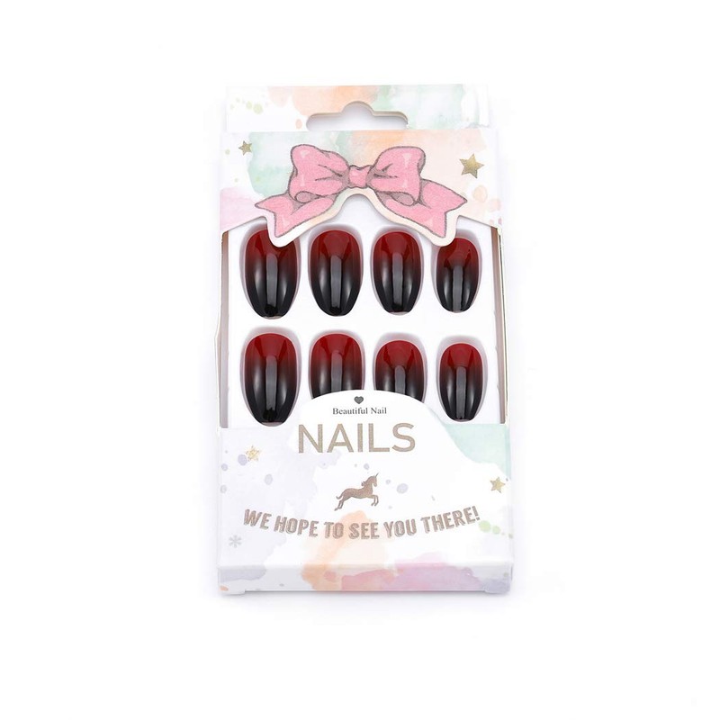 Jovono False Nails Black Red Fake Nails Long Head Nails